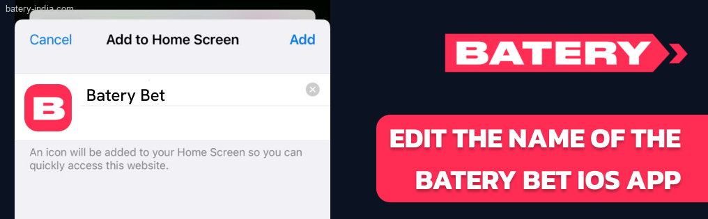 Tap “Add” in the top-right corner for Batery Bet iOS App