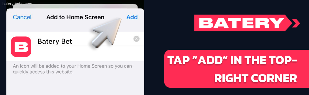 Tap Batery Bet “Add” in the top-right corner