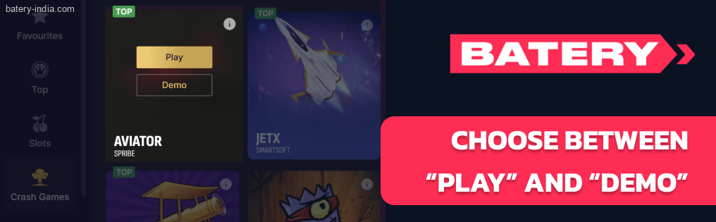 Batery Bet Choose between “Play” and “Demo”