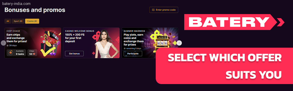 Select Batery Bet offer