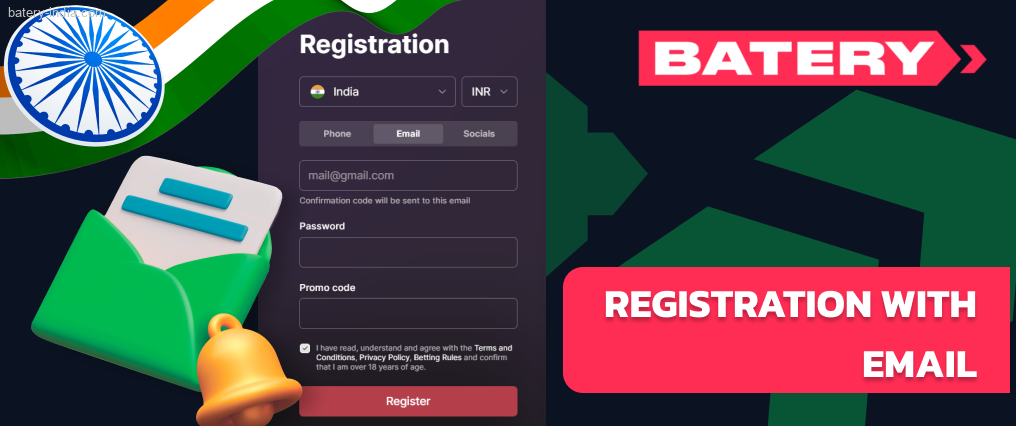 Signing-up with e-mail Batery Bet